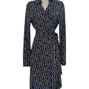 Boston Proper Multicolored Wrap Dress with Notched Collar